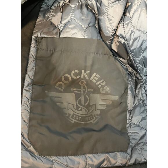 Dockers Peacoat Jacket Black Faux Mock Double Layer Zipper Wool Blend New XL - Picture 6 of 12